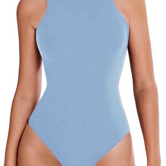 OQQ Tops - Elegant Sky‎ Blue Women's Bodysuit L-XL